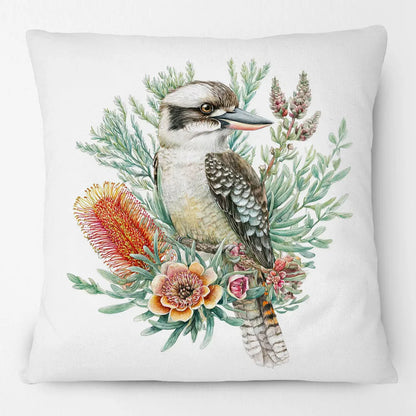Kookaburra Cushion Cover | Watercolour Native Flowers | 45 x 45cm