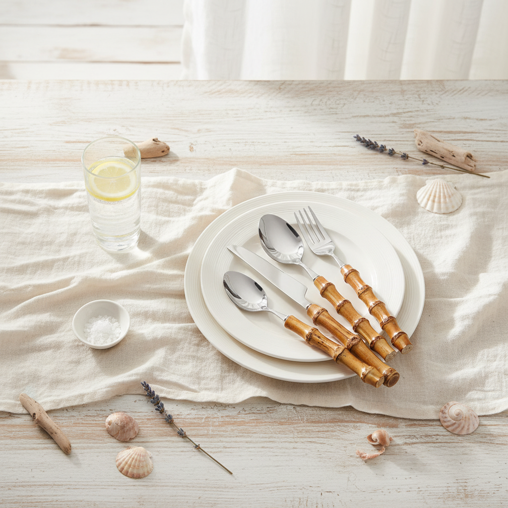 Bamboo Handle Cutlery Set 16 Piece Stainless Steel