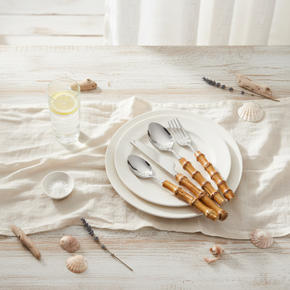 Bamboo Handle Cutlery Set 16 Piece Stainless Steel