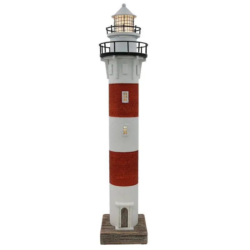Lighthouse Night Light Vintage Red & White 50cm - LED Decor