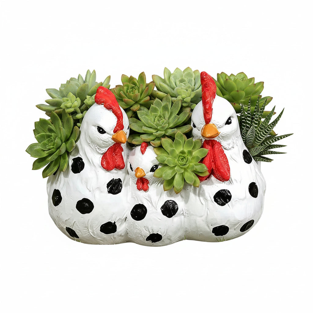 Polka Dot Chicken Planter Pot | Black or White | Resin Succulent Planter | Farmhouse Decor