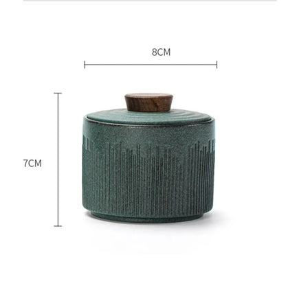 Ceramic Tea Caddy Jar with Walnut Wood Lid | Sealed Storage Jar for Tea, Coffee & Spices | Japandi Kitchen Decor | 3 Colours