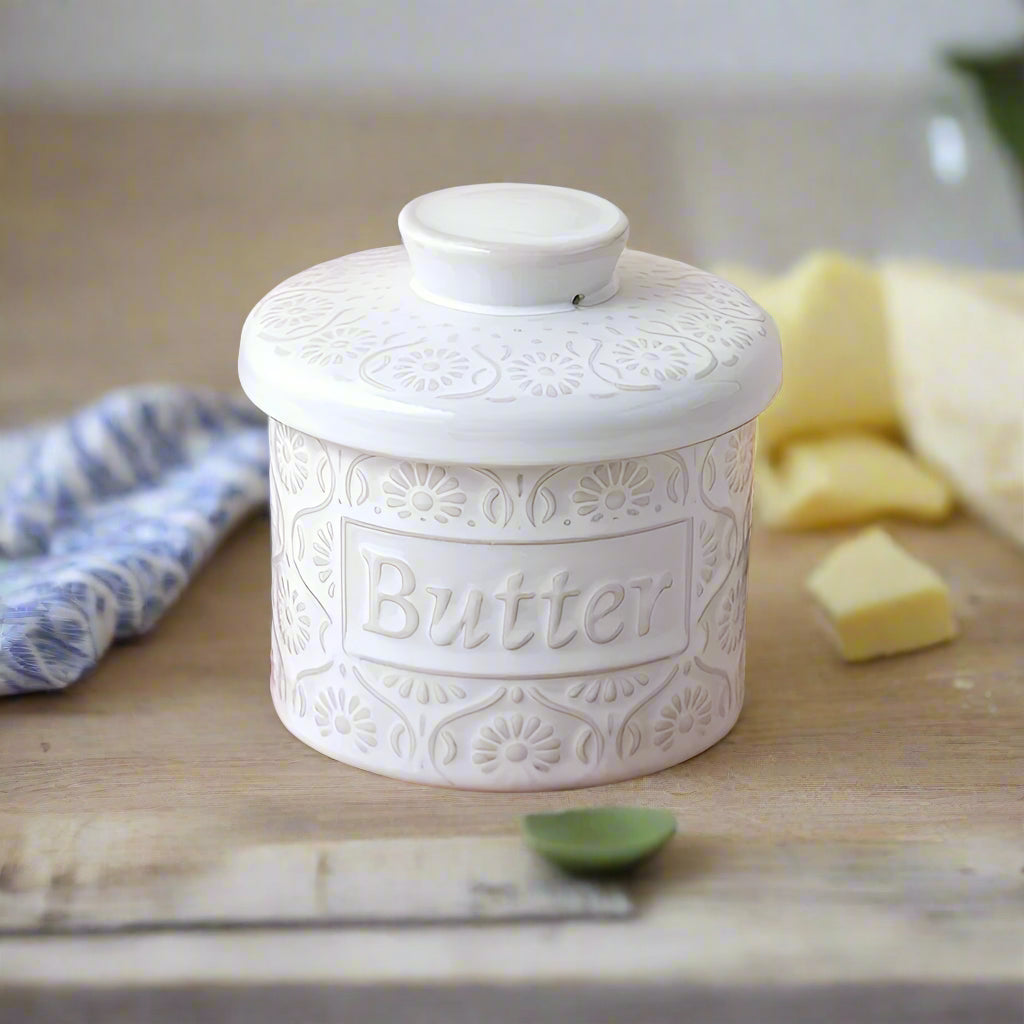 Butter Crock Vintage Antique French White