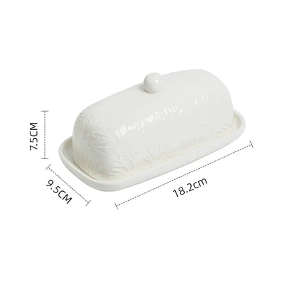 Botanical Ceramic Butter Dish with Lid | Classic White or Blue