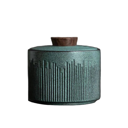 Ceramic Tea Caddy Jar with Walnut Wood Lid | Sealed Storage Jar for Tea, Coffee & Spices | Japandi Kitchen Decor | 3 Colours