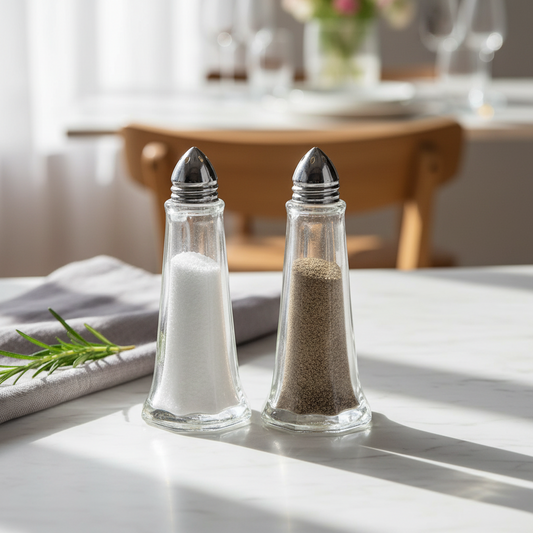 Salt and Pepper Shaker Set of 2 Elegance Glass Metal - 4.8x11cm