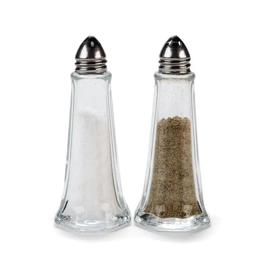 Salt and Pepper Shaker Set of 2 Elegance Glass Metal - 4.8x11cm