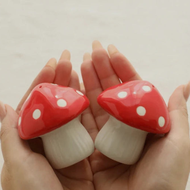 Mushroom Salt and Pepper Shaker Set Hand-painted Ceramic
