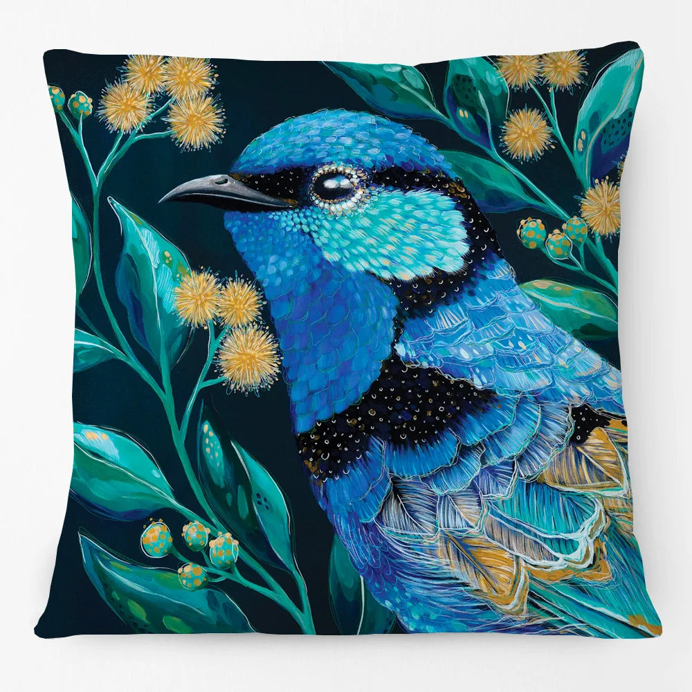 Australian Native Birds Cushion Cover | Cockatoo Cockatiel Lorikeet Finch Art | Linen or Plush | 45x45cm