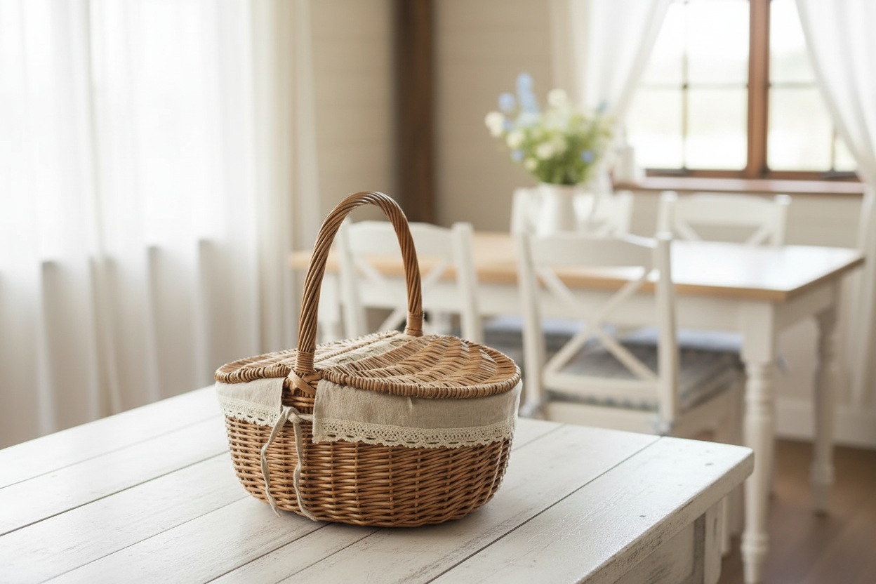 Hand-Woven Wicker Basket with Lid - Multi-Function Picnic Storage Basket