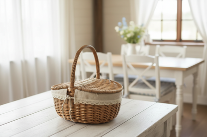 Hand-Woven Wicker Basket with Lid - Multi-Function Picnic Storage Basket