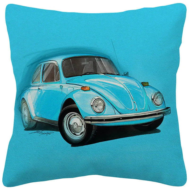 VW Beetle & Kombi Van Cushion Cover | Retro Vintage Car Art | Linen or Plush | 45x45cm
