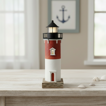 Lighthouse Night Light Vintage Red White Black 32.5cm - LED Decor