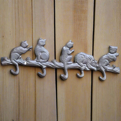 Hook Four Cats Rustic Cast Iron