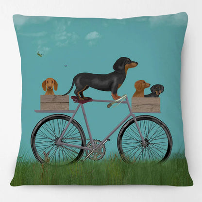 Dogs on Bikes Cushion Covers | Pug Dachshund Bulldog French Bulldog Dalmatian Golden Retriever Labrador Poodle | Retro Vintage Dog Art Pillow