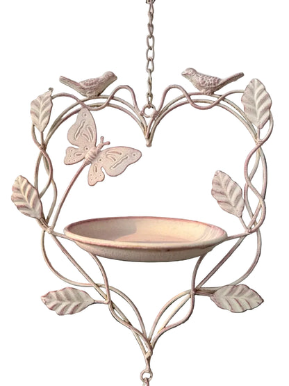 Rustic White-Wash Iron Butterfly Bird Bath, 84cm
