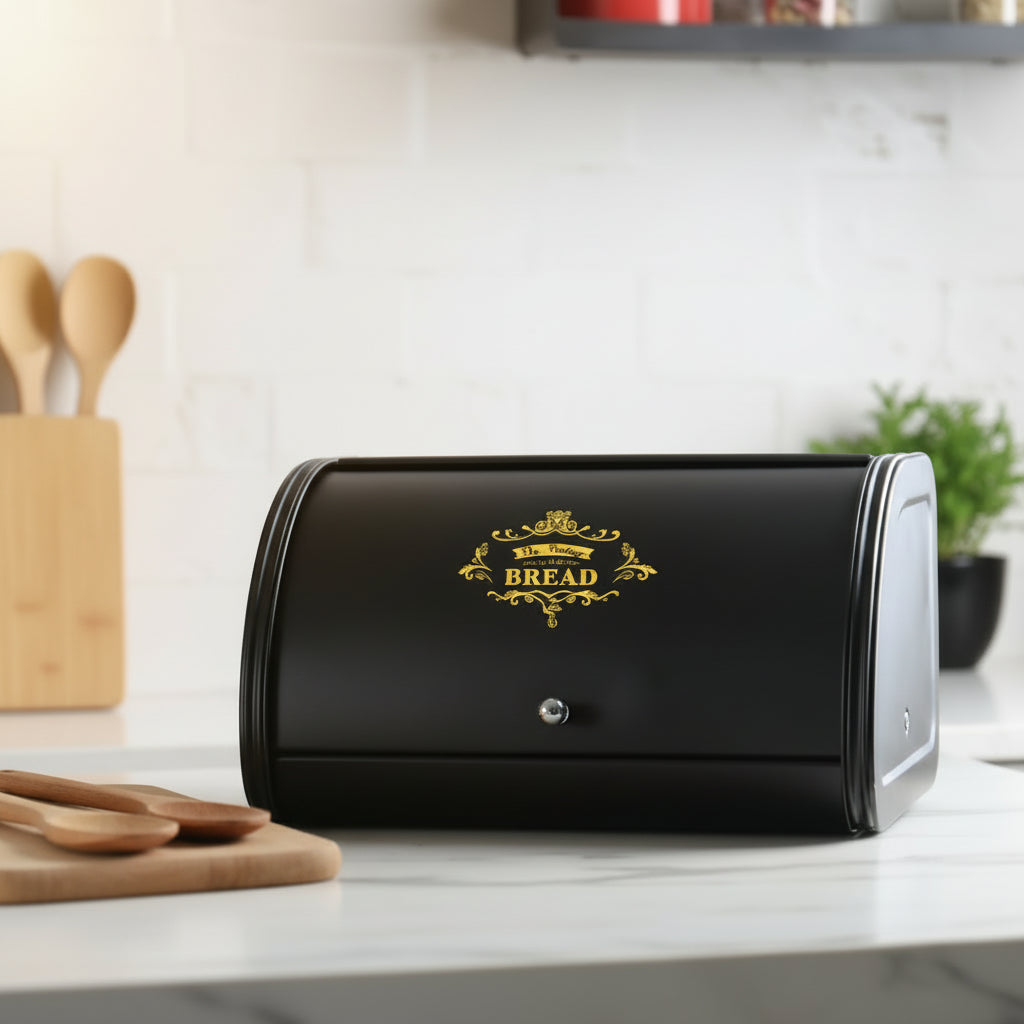Bread Box Metal Black Bread Bin Kitchen Storage – The Renmy Store ...