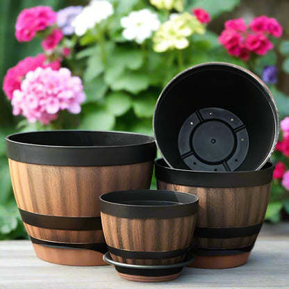 Planter Garden Pot Wood Style Barrel Rustic