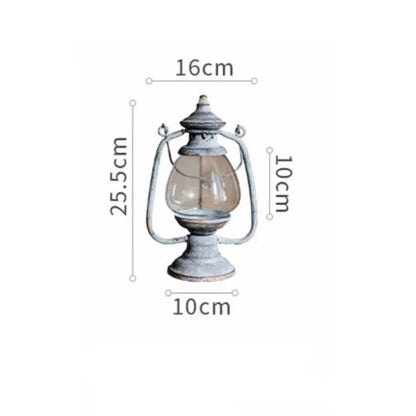 Rustic Iron Hurricane Lantern with Glass Globe | Vintage Whitewashed Candle Holder Lamp | Table & Hanging Home Decor