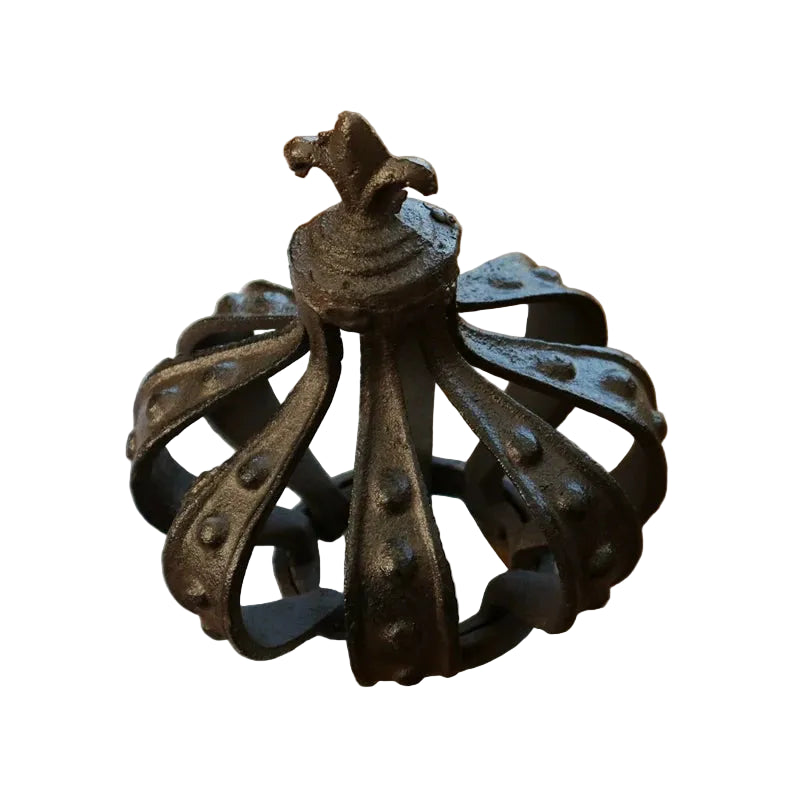 Cast Iron Crown Sculpture 16.5cm | Rustic Fleur-de-Lis Candle Cover & Shelf Ornament | Home, Garden, Patio & Cabin Decor