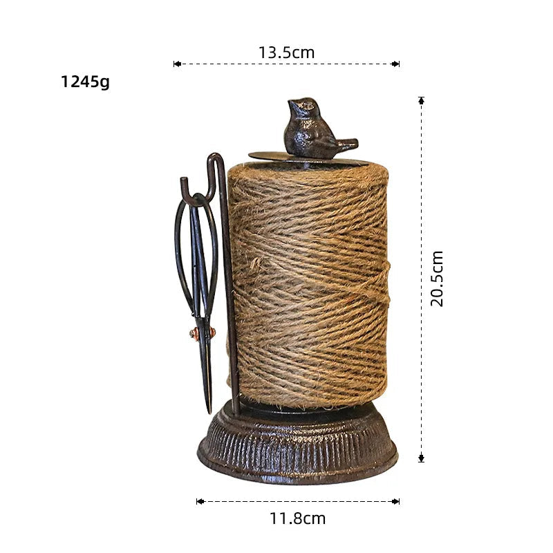Vintage Cast Iron Bird Twine Holder | Large Rustic Rope Spool Dispenser | Farmhouse Garden & Desk Decor