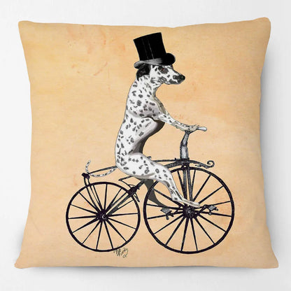 Dogs on Bikes Cushion Covers | Pug Dachshund Bulldog French Bulldog Dalmatian Golden Retriever Labrador Poodle | Retro Vintage Dog Art Pillow