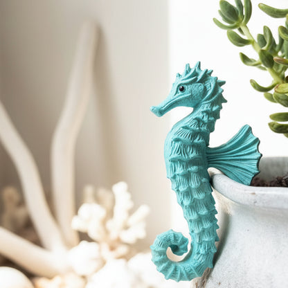 Seahorse Pot Sitter Resin - 10cm Coastal Beach Decor