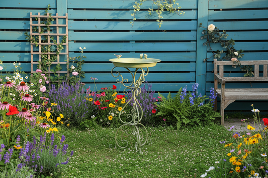 Vintage Metal Bird Feeder Tall 73cm - Sage Green Wash Garden Decor