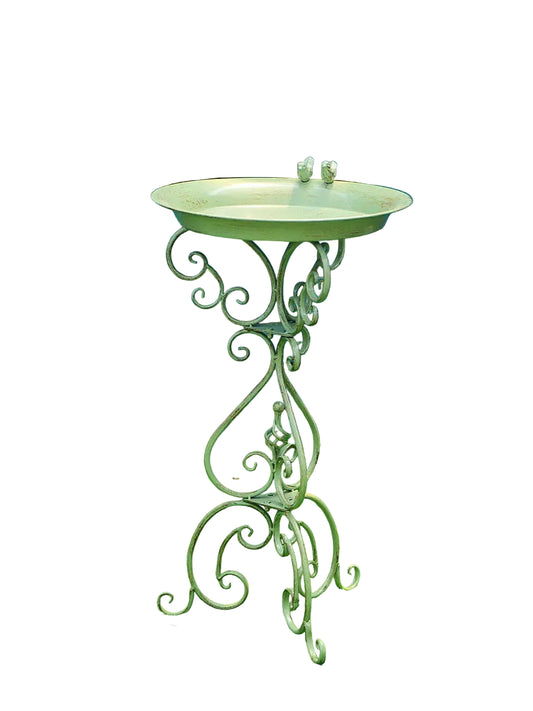 Vintage Metal Bird Feeder Tall 73cm - Sage Green Wash Garden Decor