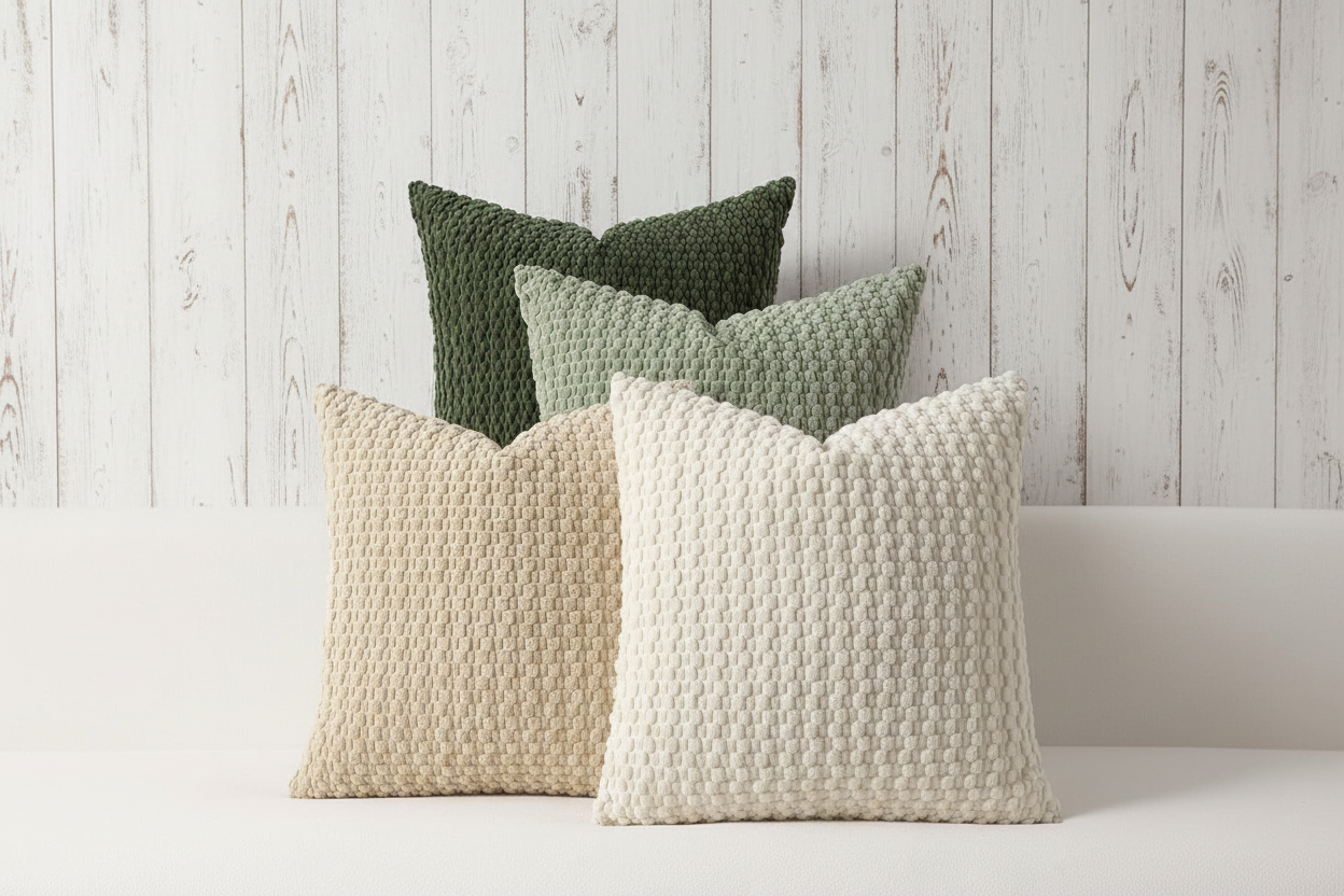 Cushion Cover Striped Corduroy - Beige Khaki Green Blue White