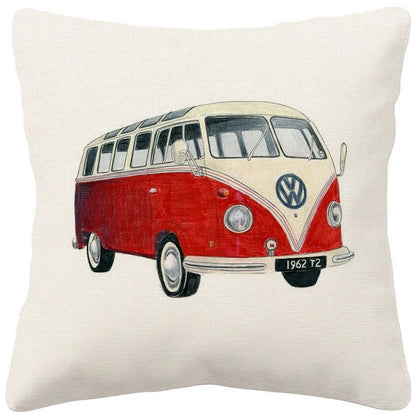 VW Beetle & Kombi Van Cushion Cover | Retro Vintage Car Art | Linen or Plush | 45x45cm