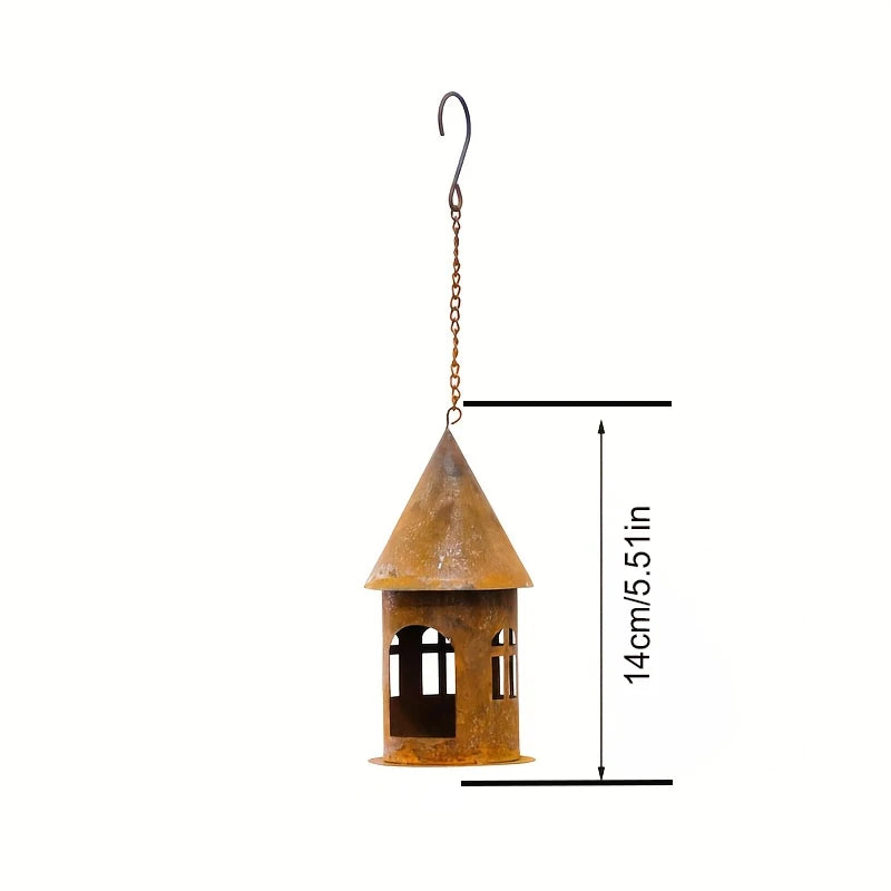 Rustic Metal Hanging House Decoration | Cone Roof Cottage Garden Ornament