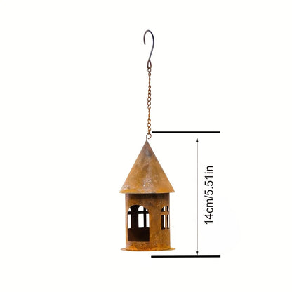Rustic Metal Hanging House Decoration | Cone Roof Cottage Garden Ornament