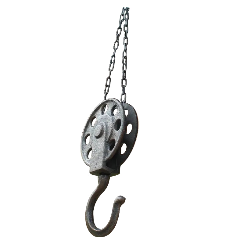Cast Iron Pulley Hook with Chain — Antique Farmhouse Wall Hook — Small & Large