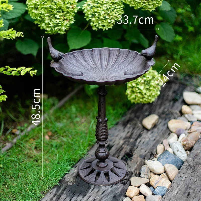 Rustic Bird Bath Feeder Heavy Cast Iron Garden