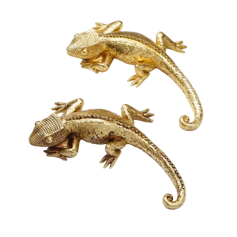 Gold Resin Lizard Wall Sculpture | Decorative Wall Hanging & Shelf Decor