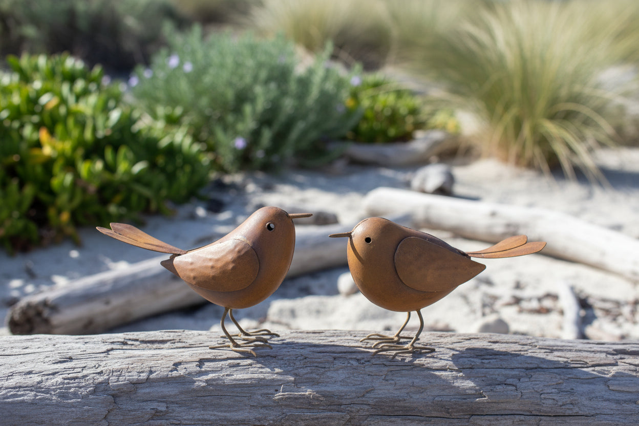 Metal Bird Garden Art Rusty Iron Set of 2 Outdoor Decor
