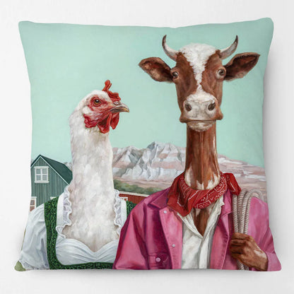 Funny Farm Animal Portrait Cushion Cover 45x45cm | Cow Sheep Horse Pig Chicken Rabbit Painting Pillow Cover | Country Farmhouse Decor