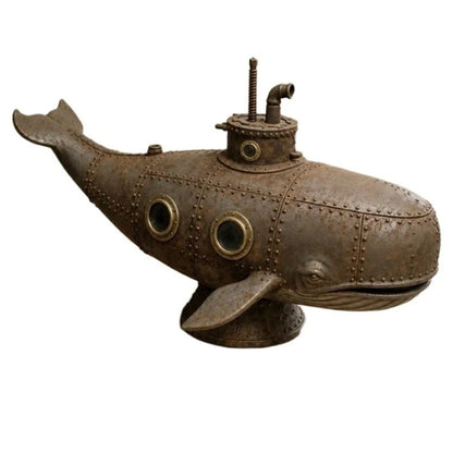 Steampunk Whale Sculpture | Vintage Submarine Style | Nautical Desk & Shelf Decor