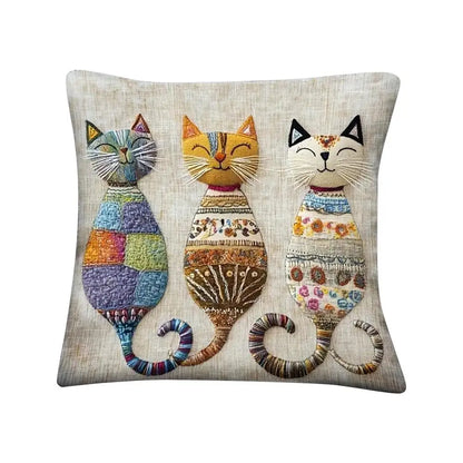 Cute Cat Cushion Cover | 3 Cats Patchwork Print | Sofa & Home Decor | 45x45cm