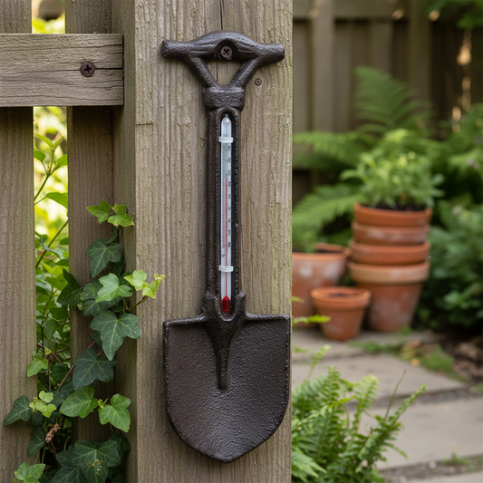 Thermometer Cast Iron Spade Shovel Wall Mounted Vintage - 23x7cm