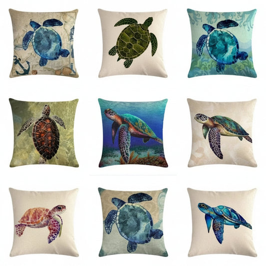 Turtle Cushion Cover | Cotton Linen 40cm 45cm 50cm | 14 Designs