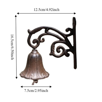 Vintage Iron Flower Door Bell | Bronze Scrollwork Bracket | Cottage Welcome Bell