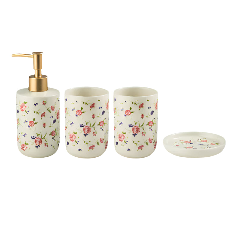 Soap Dispenser Toothbrush Holder Country Rose Set