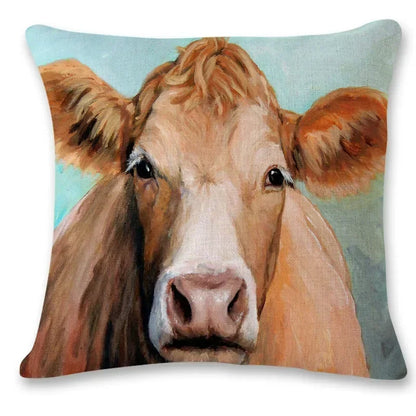 Farm Animal Oil Painting Cushion Cover | Cow & Goat Portrait | Farmhouse Gift