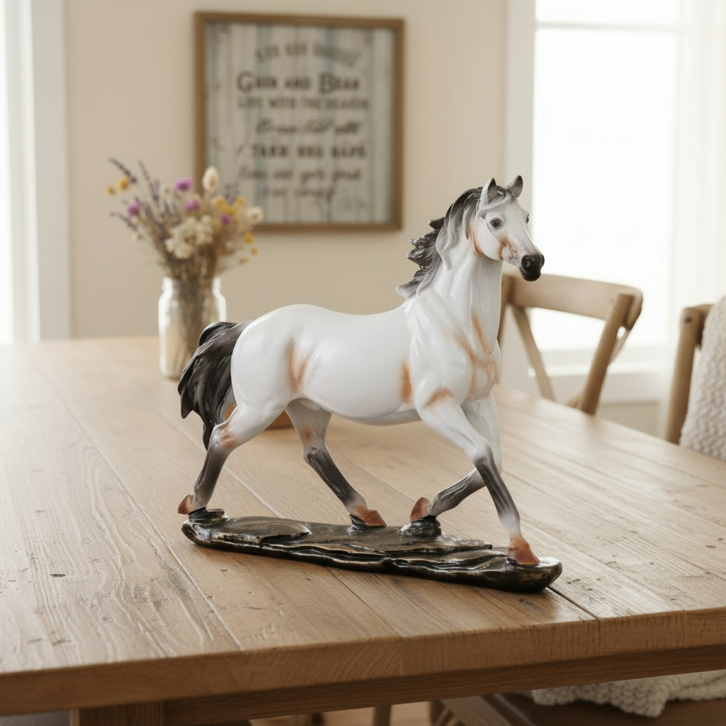 White Horse Sculpture Ornament - Resin Desk Decor Art