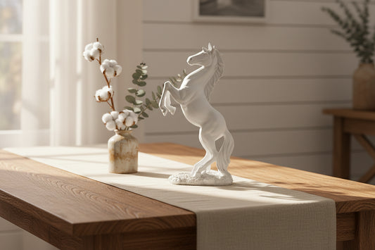 White Rearing Horse Statue Resin Figurine Home Decor