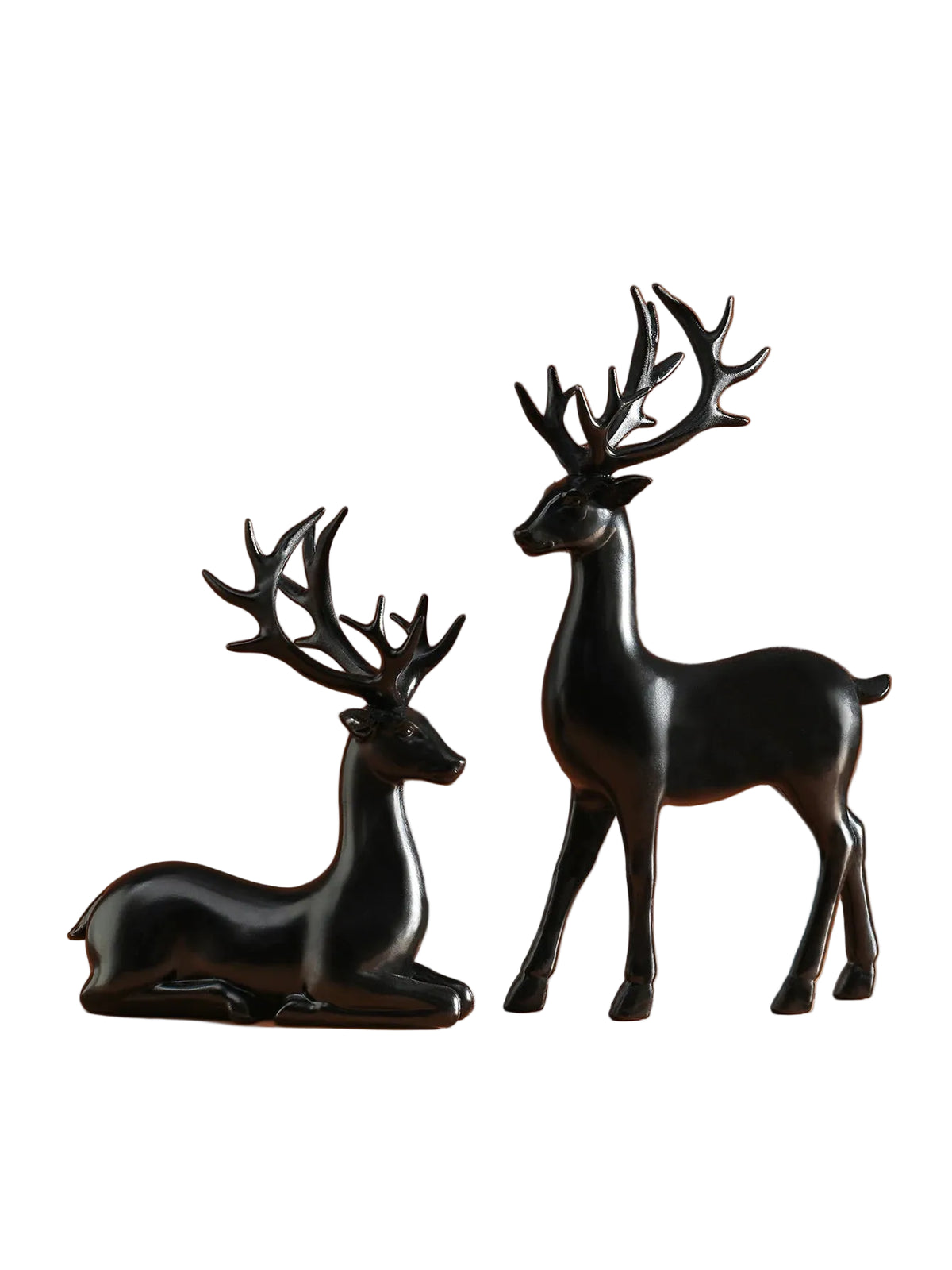 Christmas Reindeer Ornament Set of 2 | Standing & Resting Deer | Resin Table Decor