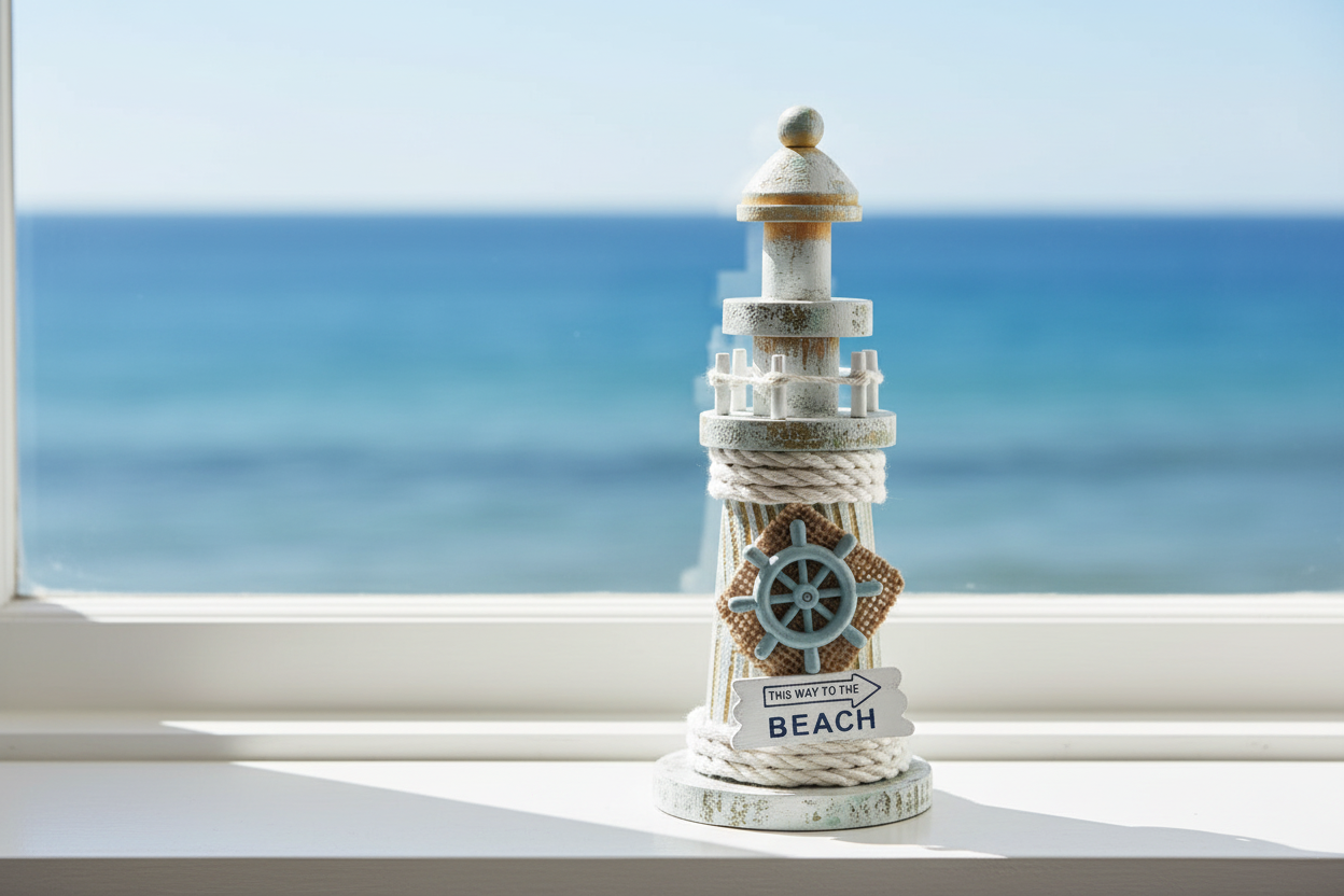 Wooden Lighthouse Ornament 19.5cm | Coastal Nautical Beach House Decor