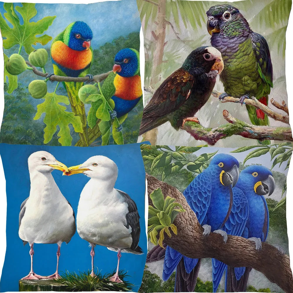 Australian Bird Art Cushion Covers | Lorikeet Kingfisher Toucan Seagull | Sofa Throw Pillow Cover
